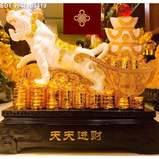 Tượng hổ phong thuỷ trắng kéo 3 thỏi vàng Tết nhâm dần2022