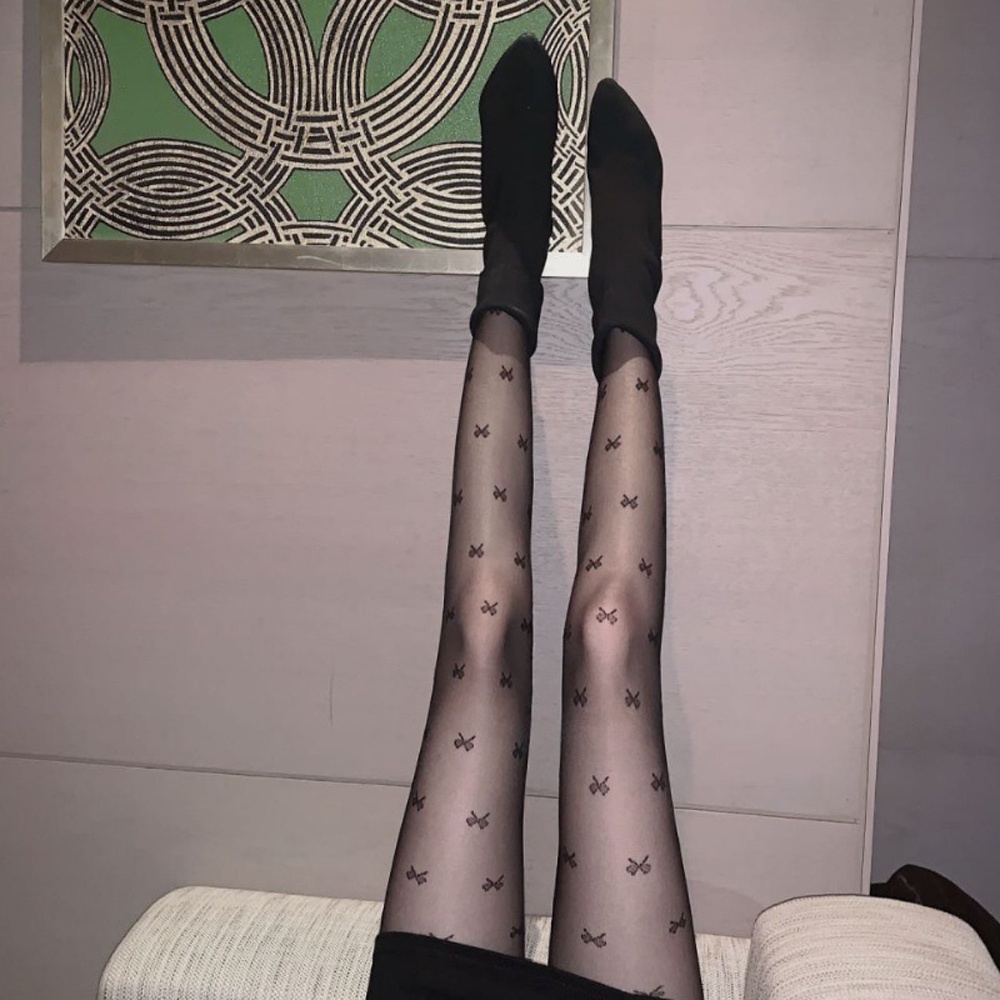 Quần tất dài mỏng đính nơ màu trắng/đen thiết kế gợi cảm cho nữ