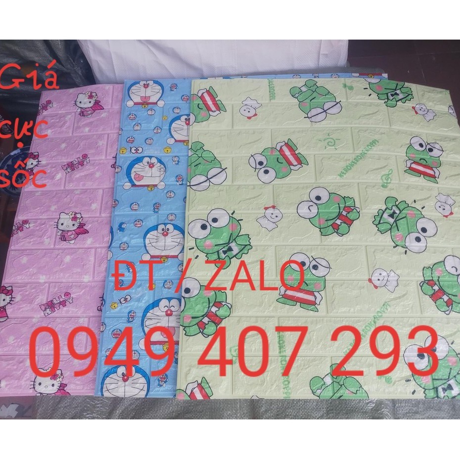 Xốp dán tường 3d - Hello Kitty - Doremon - Hoạt Hình - Vân Gạch Cổ Loại 1 Kích Thước 77 x 70 Cm