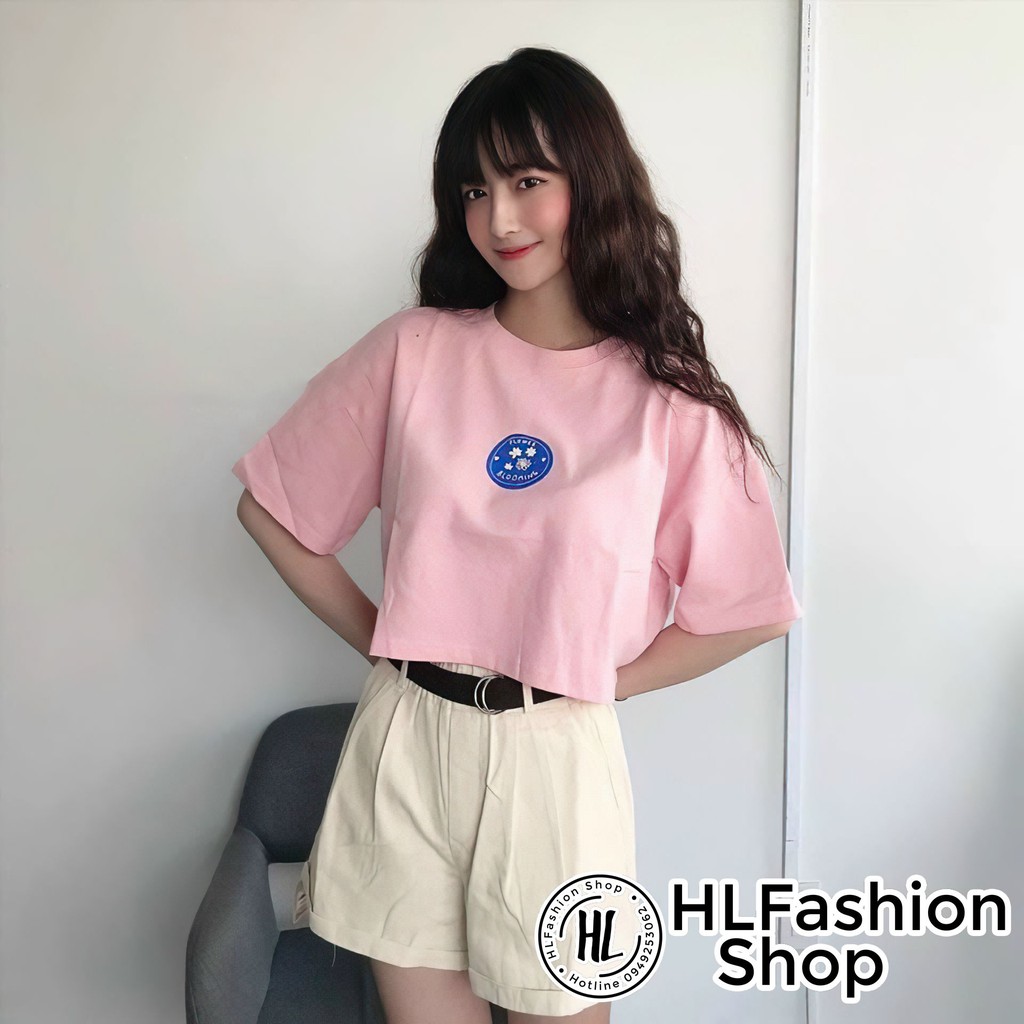 [Mã WASTUP24 giảm 10K đơn 50K] Áo croptop tay lỡ Flower Blomming, áo thun nữ HLFashion