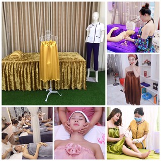 Váy quây spa lụa phi bóng sài gòn mềm đẹp, váy quây spa