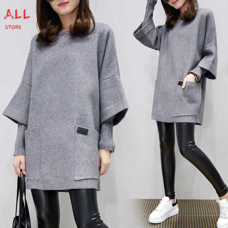 Áo Sweatshirt Tay Dài Cổ Tròn Dáng Rộng Có Túi