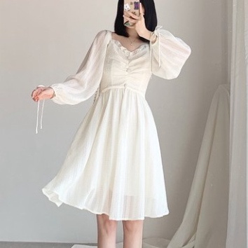 váy babydoll dáng dài trắng tay bồng 3 khuy ngực, đầm nữ dự tiệc dáng xòe babydoll màu trắng chất đẹp, thoáng hút mồ hôi