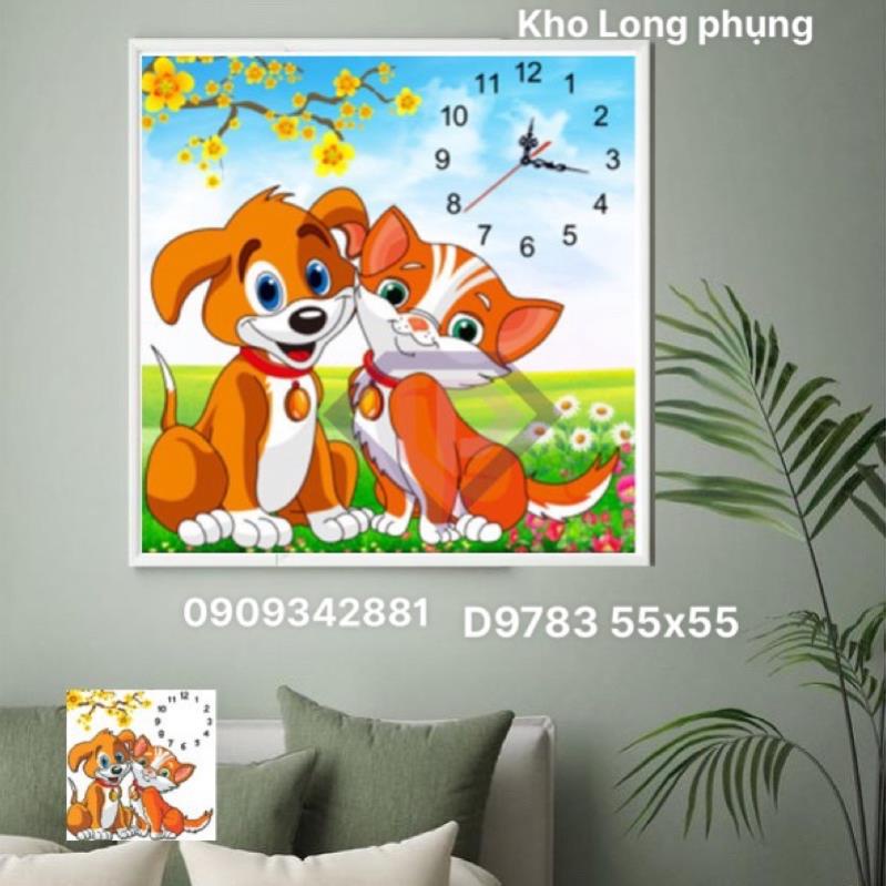 Tranh đính đá Đôi chó con mẫu mới. dream valley 55x55 -D9783( chưa đính)
