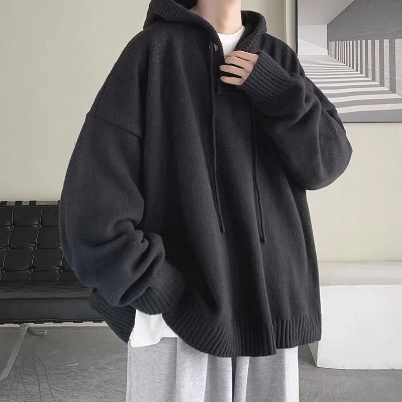 Áo sweater nam dệt kim tay dài dáng rộng có mũ trùm phong cách Hàn Quốc tùy chọn màu sắc thời trang cho nam
