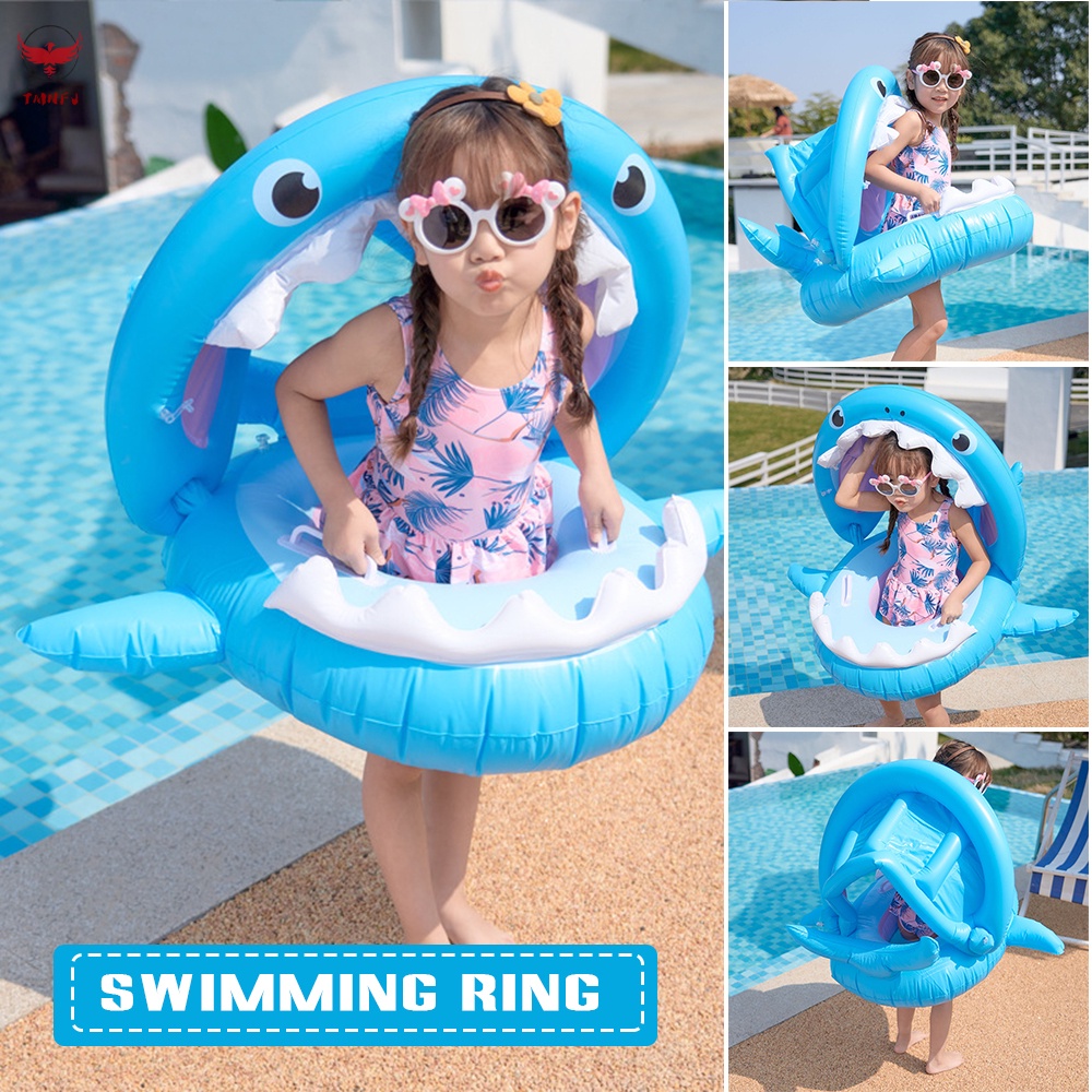 Phao Bơi Hình Cá Mập Dễ Thương Có Mái Che An Toàn Siêu Bền Cho Bé