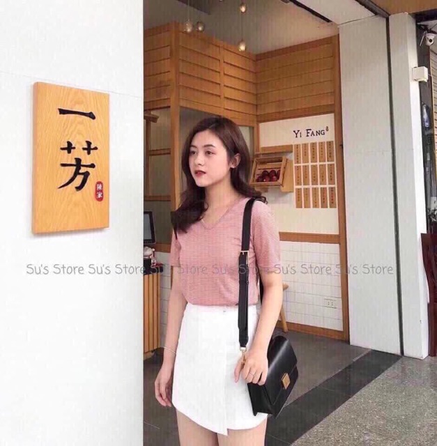 Áo thun cổ tim KẺ BASIC