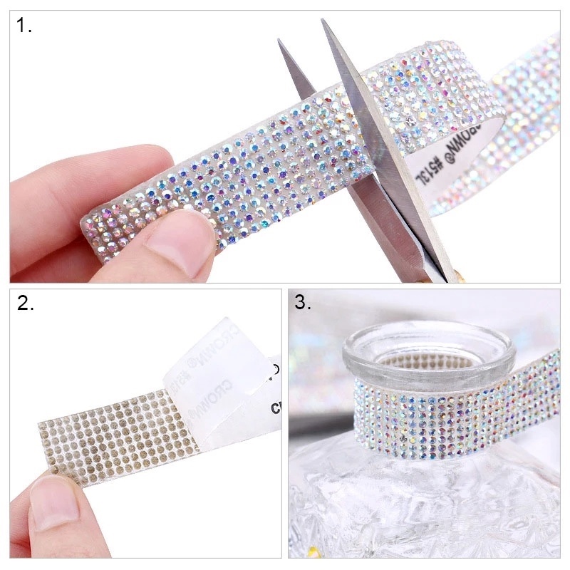 Cuộn Dây Ruy Băng Đính Đá Pha Lê Nhân Tạo 90Cm Dùng Trang Trí Điện Thoại/ Xe Hơi