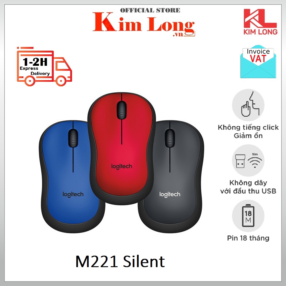 Chuột Logitech M221 Không dây Wireless Silent Plus - Bảo hành 3 năm Chính hãng