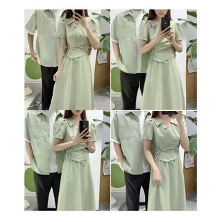   HOT - Có BIGSIZE nữ 80KG nam 100KG  Áo váy đôi nam nữ màu xanh mint trend đấp tà ngực - Đồ đôi Forever Couple Store 