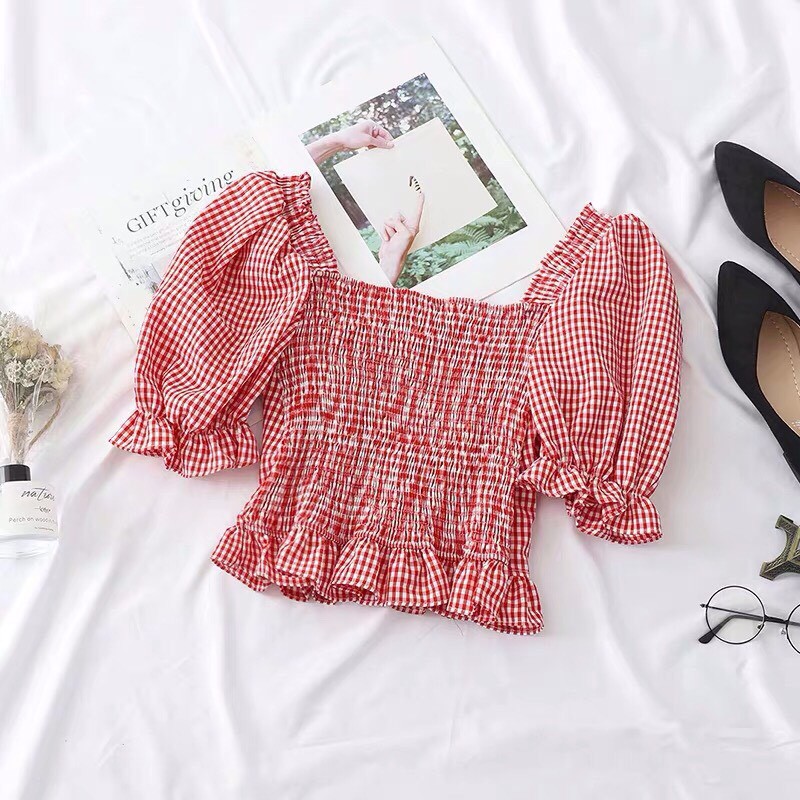 Áo Kate Form Croptop Kết Hợp Tay Phồng Kèm Cúc Giả Nữ Tính TTS0393