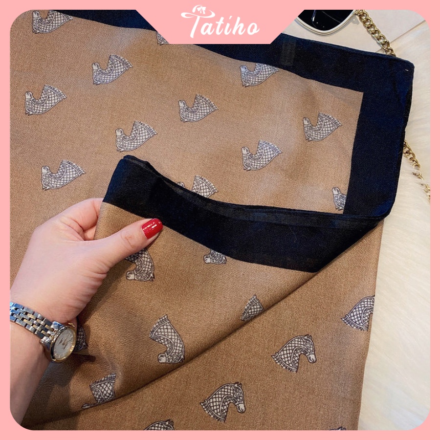 [Hàng Xịn, Giá Tốt] Khăn Choàng Quàng Cổ Lụa Cao Cấp Caro Ngựa Sang Trọng - Chất Liệu Lanh - 90x190cm - Mã KS010