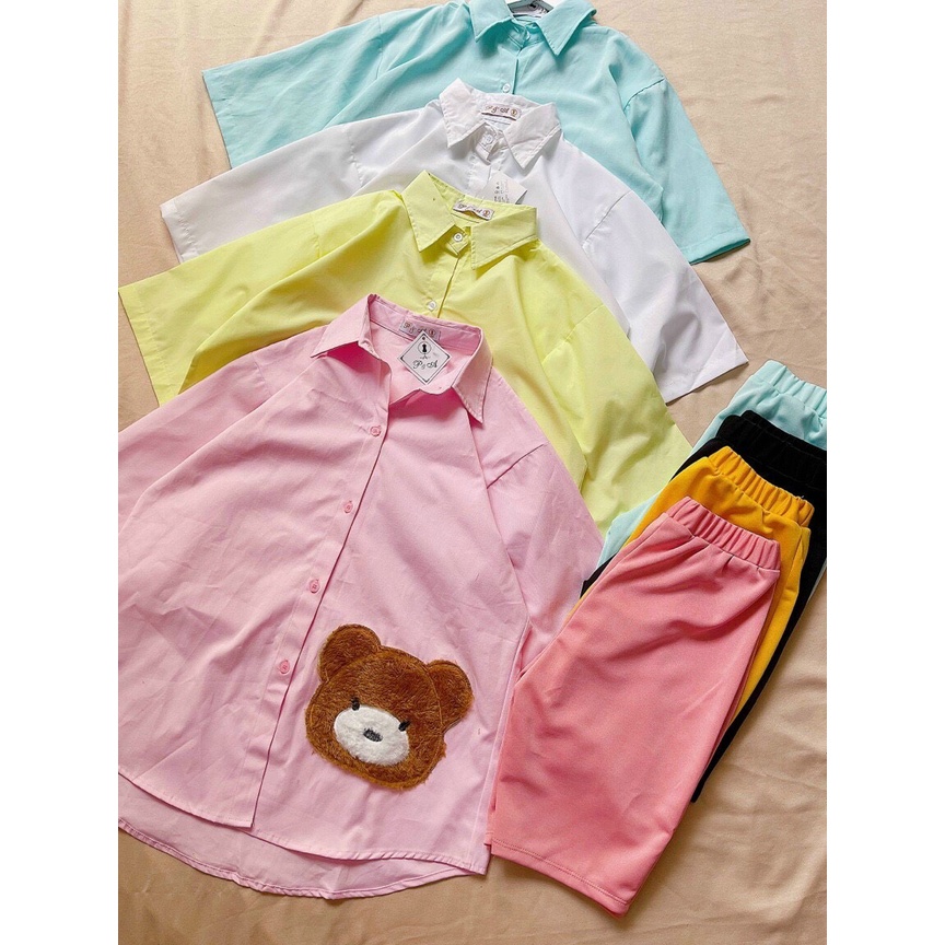 sét bộ đùi áo gấu thêu phối quần thun ôm