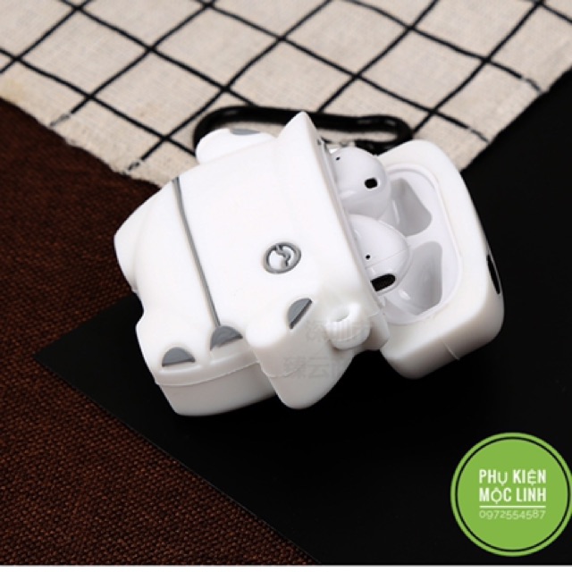 Tặng kèm móc treo -  case Airpod 1 2 Pro | Pro 2 2022 Vỏ bao AirPods silicon đựng tai nghe không dây Robot Trắng