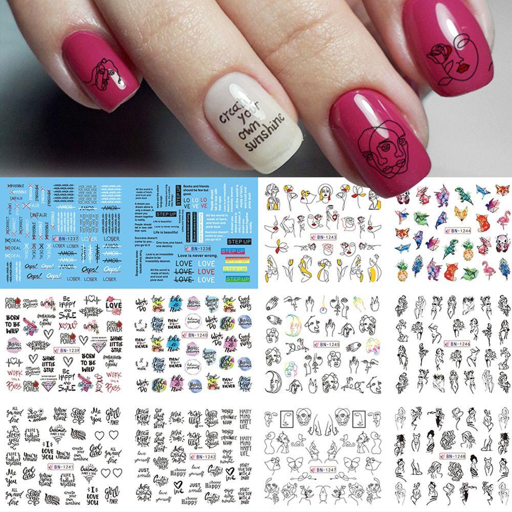 Miếng Dán Trang Trí Móng Tay Màu Đen Họa Tiết Chữ Girl Độc Đáo DIY
