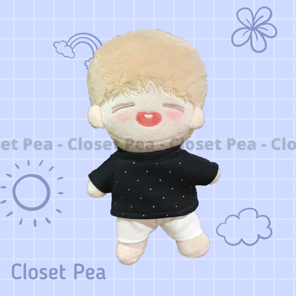Áo thun đen chấm bi cho doll 15cm 20cm