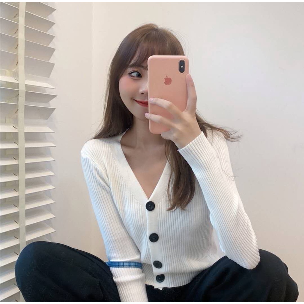 Áo khoác cardigan dệt kim tay dài cổ chữ v form rộng thời trang cho nữ