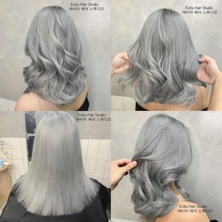 Thuốc nhuộm tóc màu Trắng xám khói chính hãng (full bộ kèm oxy, gang tay, không làm khô tóc) <RẺ VÔ ĐỊCH>