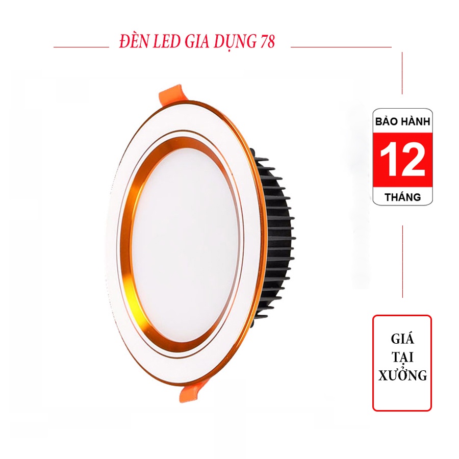 Đèn Âm Trần 9W 3 màu viền vàng ,Đèn led âm trần trang trí trần thạch cao