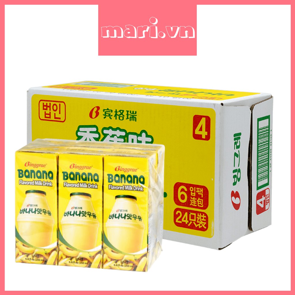 Lốc (6-24) hộp sữa chuối Binggrae - Banana Milk 200ml