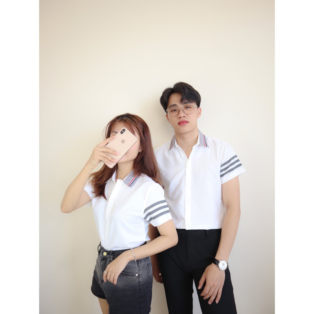 Áo sơ mi nam nữ unisex tay ngắn kiểu dáng Hàn Quốc hợp thời trang nam tính dễ phối đồ | BigBuy360 - bigbuy360.vn