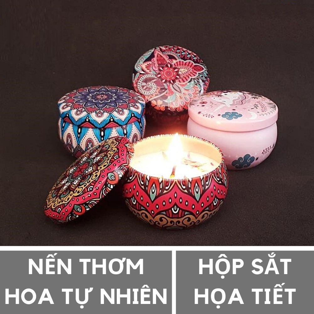 Nến thơm hoa khô tự nhiên Dạng hộp quà Thiếc độc đáo mã 25007 Kami