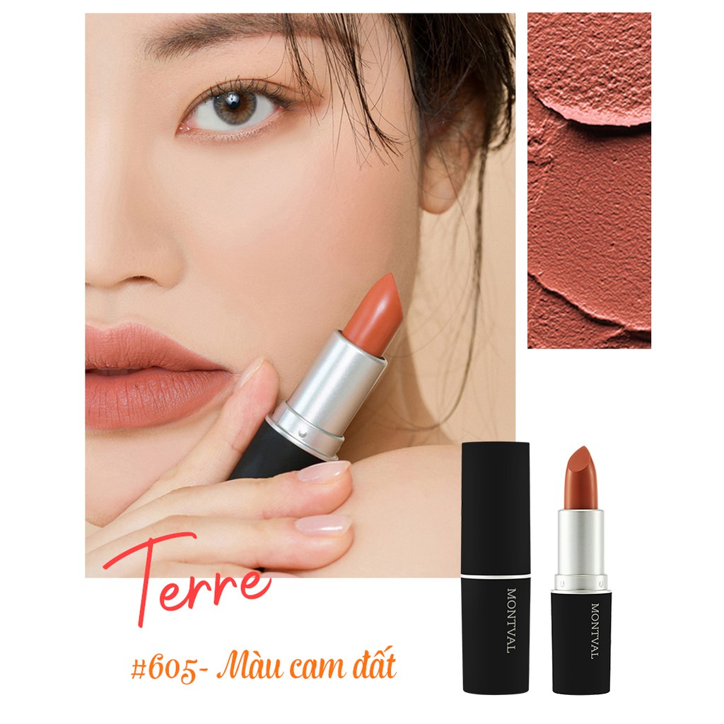 Son thỏi lì Montval Mabelle Matte Lipstick chính hãng Hàn Quốc – 605 Terre (Cam đất) - Montval Official