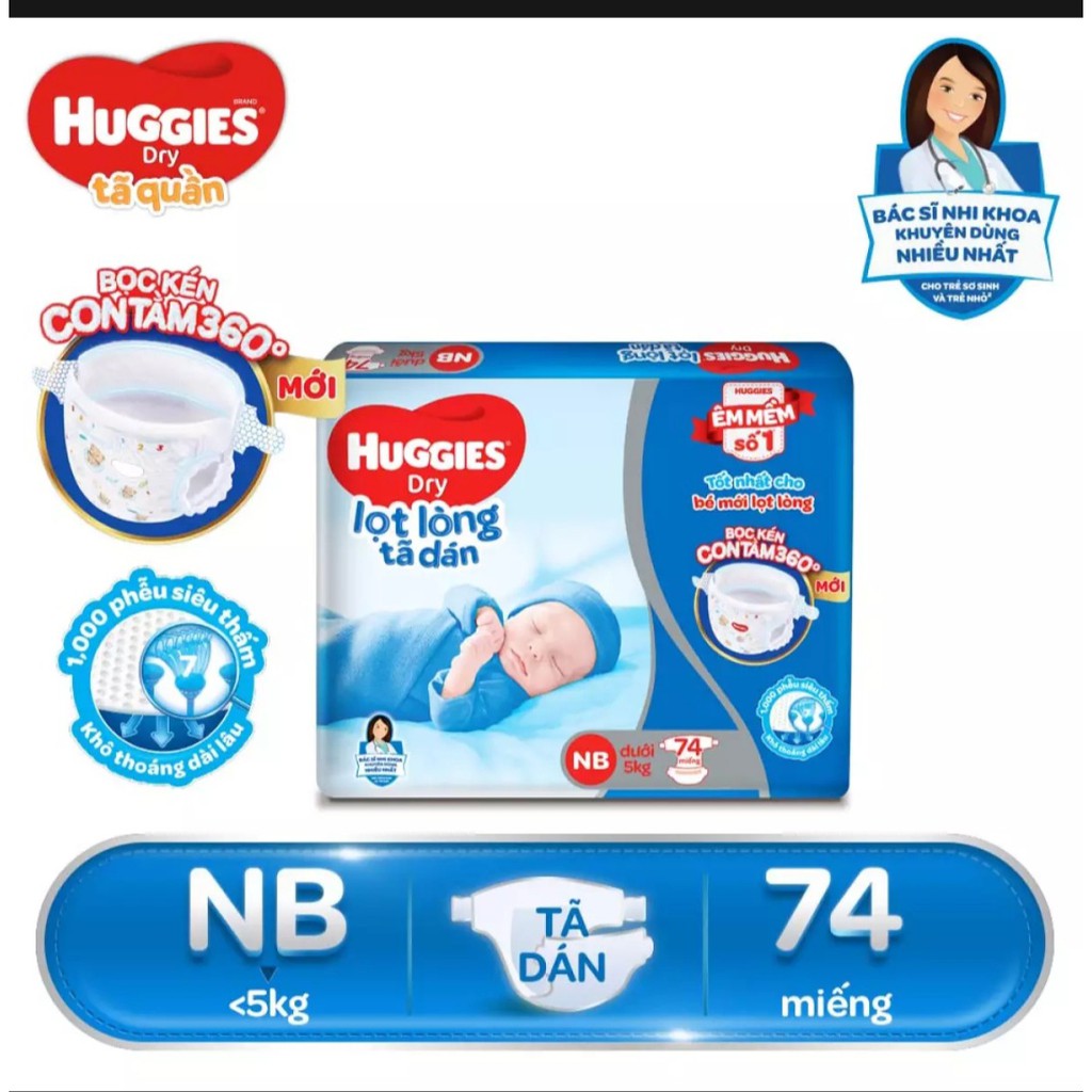 Tã dán sơ sinh Huggies NB74 (dưới 5kg) - Bao Bì Mới 360