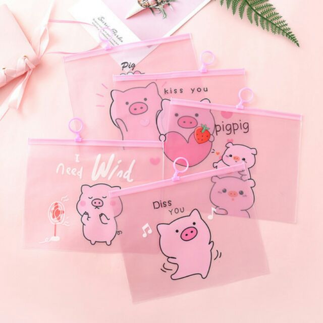 Túi zip hình heo hồng