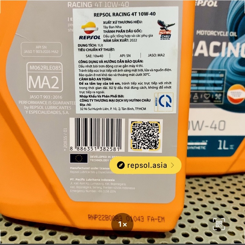 Repsol Châu Á - Repsol Moto Racing 10W-40 Nhớt Cao Cấp Xe Đua Made in Indonesia