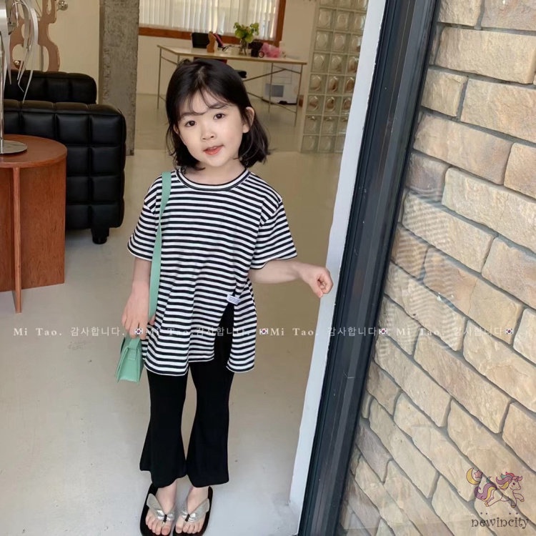 Áo thun tay ngắn họa tiết kẻ sọc xinh xắn dành cho bé gái