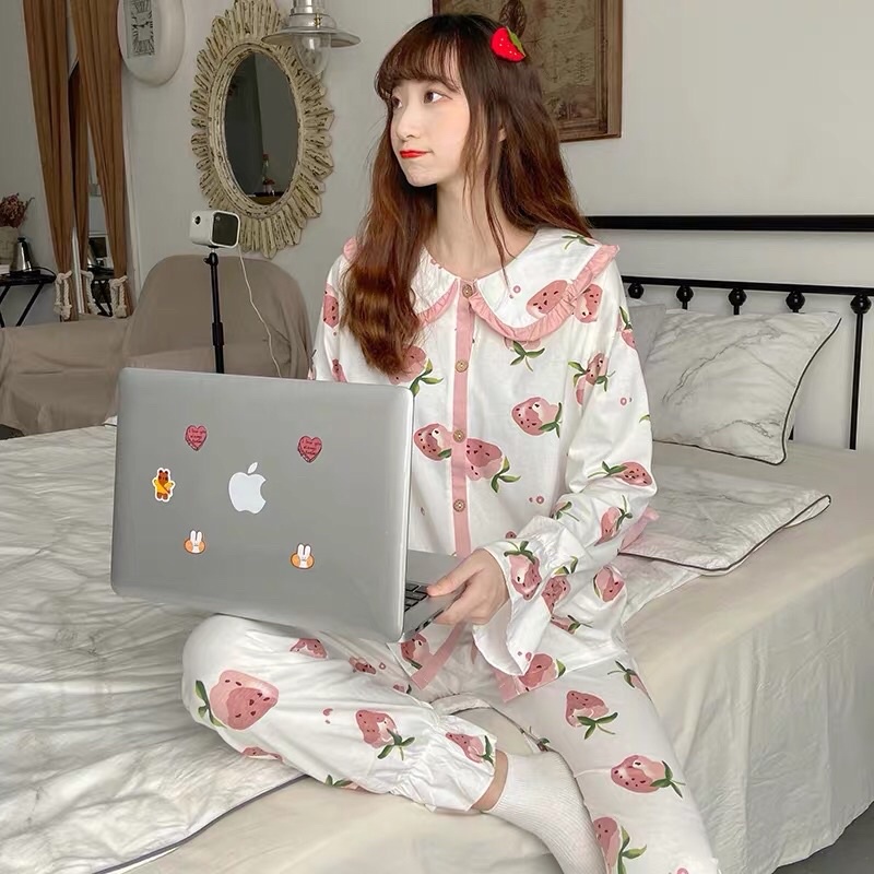 ORDER giá gốc SET BỘ PIJAMA DÀI TAY THUN COTTON CỔ BÈO QUẢ ĐÀO rẻ nhất shoppe
