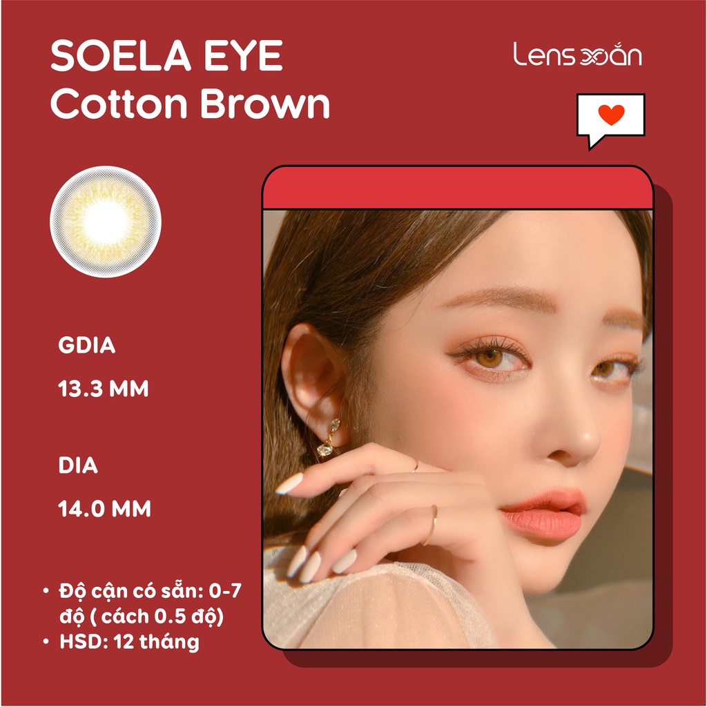 KÍNH ÁP TRÒNG SOELA EYE COTTON BROWN CỦA ISHA(12THANG):Lens nâu vàng sáng nhẹ nhàng | Lens Xoắn (GIÁ 1 CHIẾC, ĐỌC LƯU Ý)