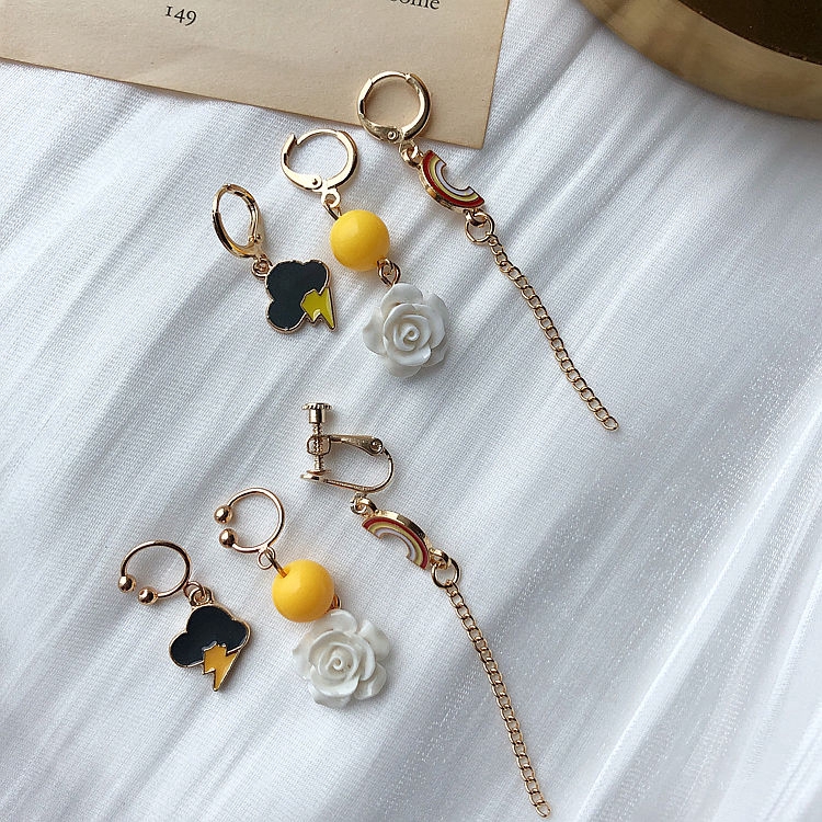 Bông tai họa tiết hoạt hình đám mây/sấm sét/hoa/cầu vồng