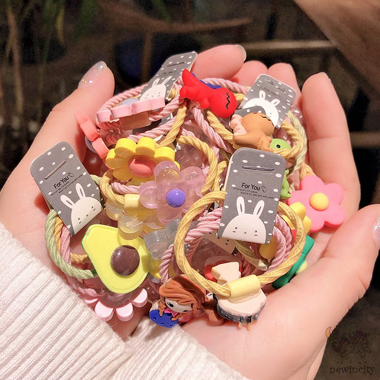 Set Dây Cột Tóc Co Giãn Đính Hoa / Trái Cây Dễ Thương Cho Bé Gái