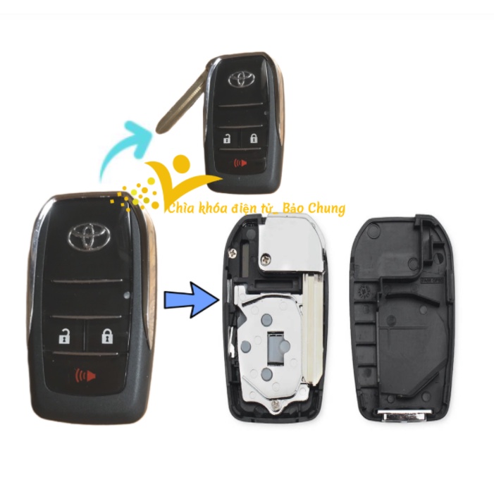Vỏ chìa khóa xe altis, inova, fortuner, camry loại 3 nút chìa thẳng zin và chìa độ gập đời mới dành cho xe bản đủ