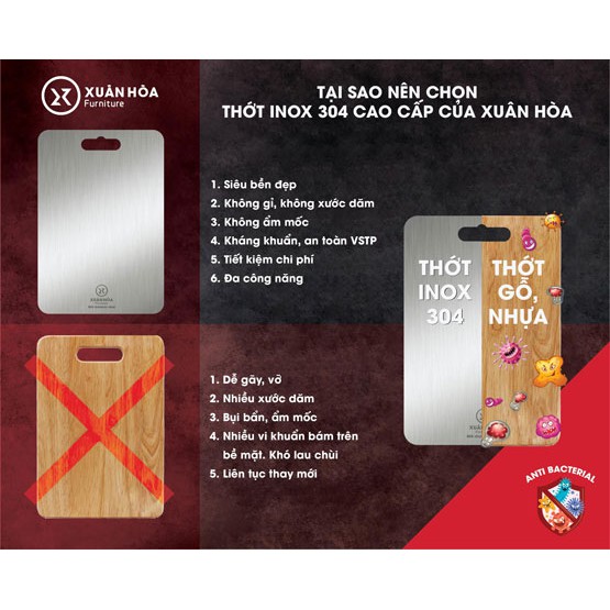 Thớt inox 304 Xuân Hòa TI-01-00