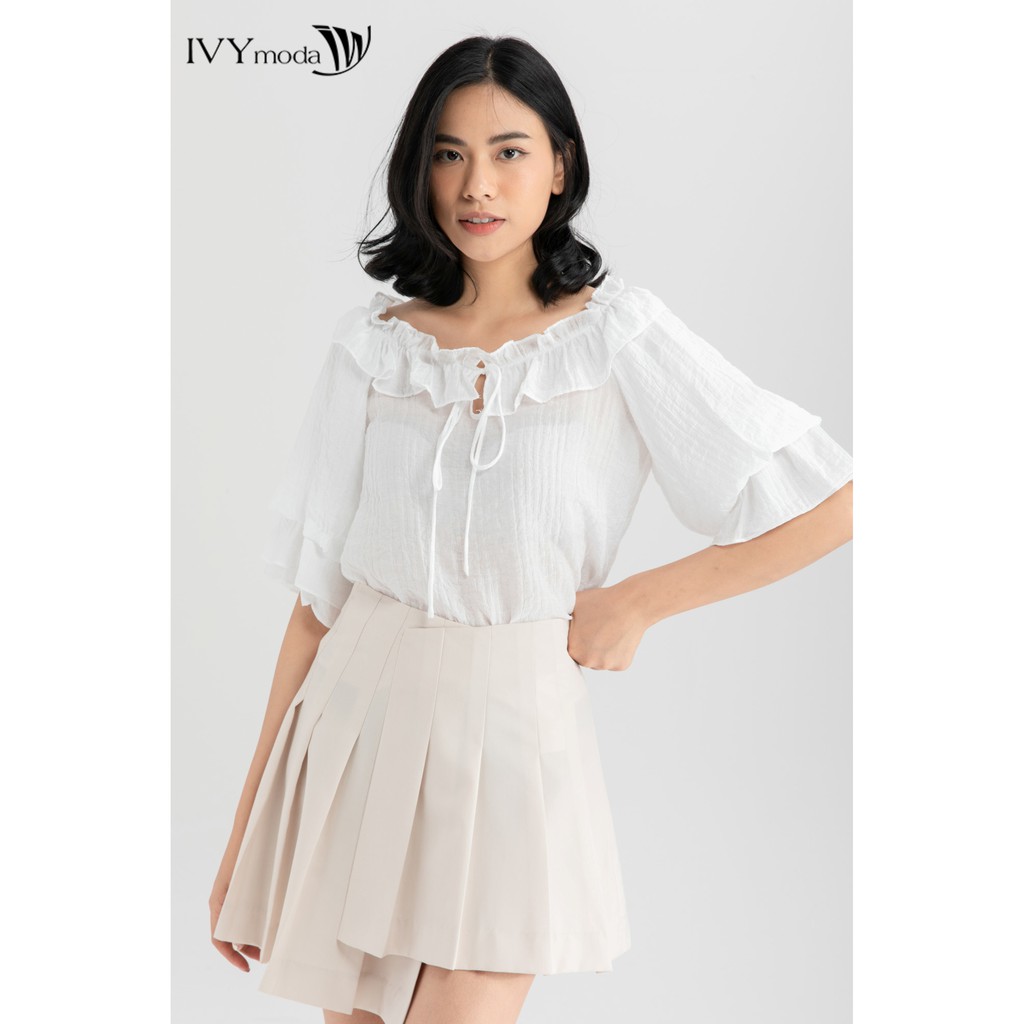 [Mã WABRIV250 giảm 10%]Chân váy xếp ly gấu lệch thiết kế IVY moda MS 30B8639