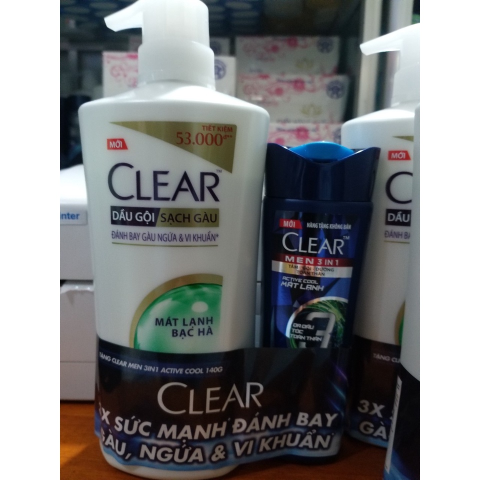 Dầu gội clear bạc hà 630g khuyến mãi 1chai dầu gội đầu clear 140g