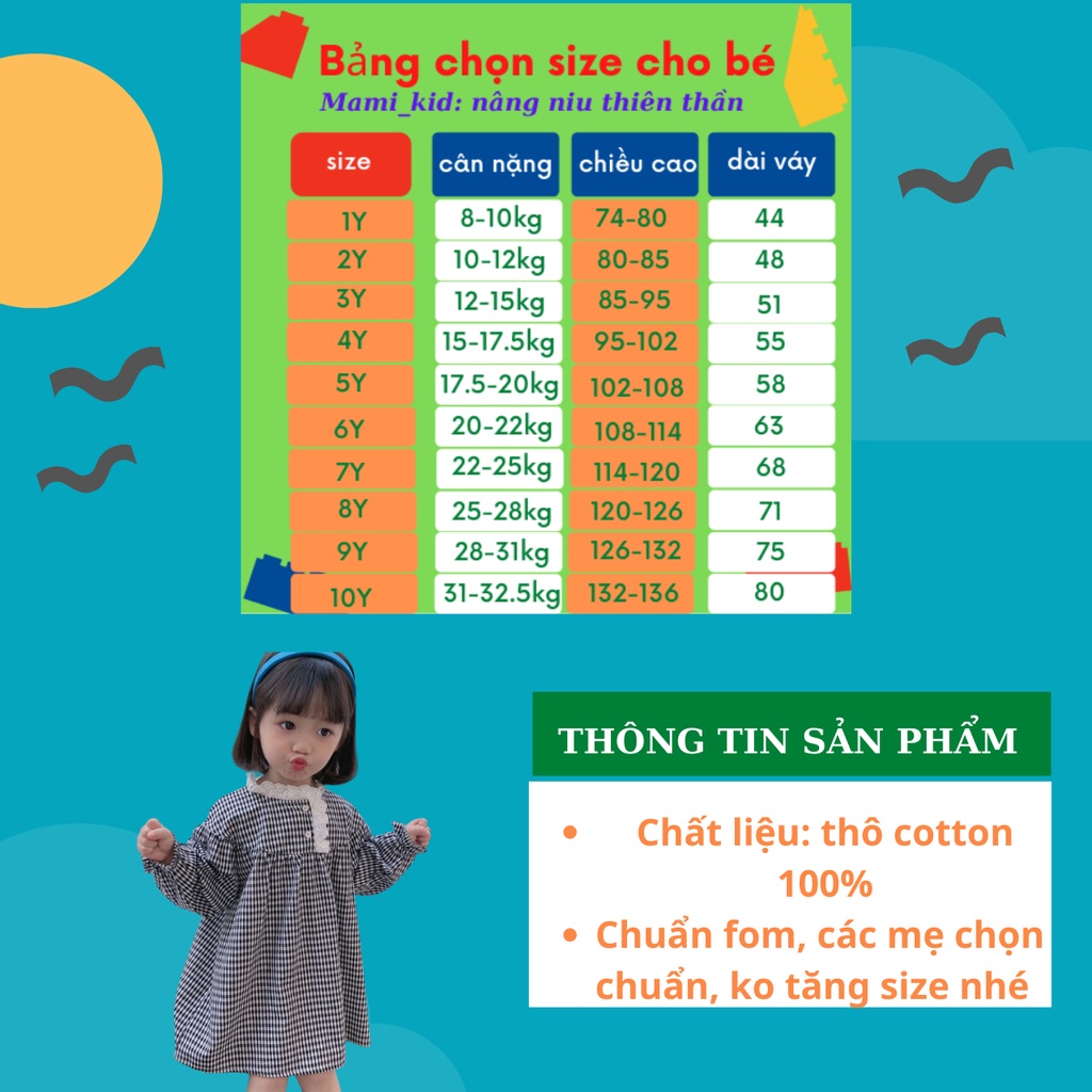 váy cho bé gái kẻ caro siêu xinh, vải linen đũi siêu mềm mamikid
