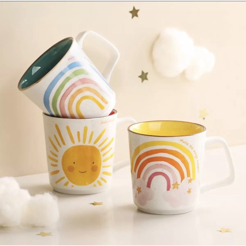 Cốc Gốm cafe Phong Cách Instagram Harajuku - Ly trà cầu vồng, ông mặt trời màu sắc tươi mới 2022