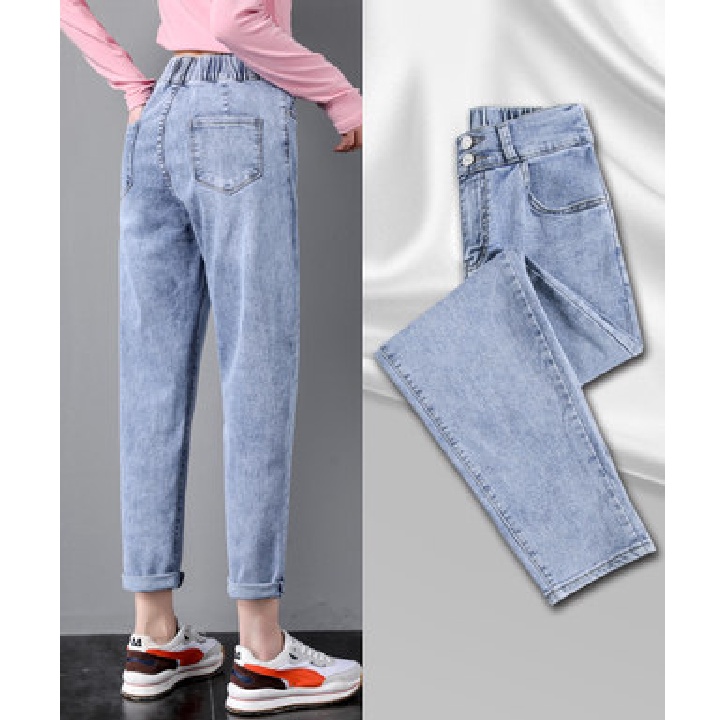 Quần bò baggy nữ quần jeans nữ cạp cao lưng chun quần nữ đẹp chín tấc  Cam Shop C06