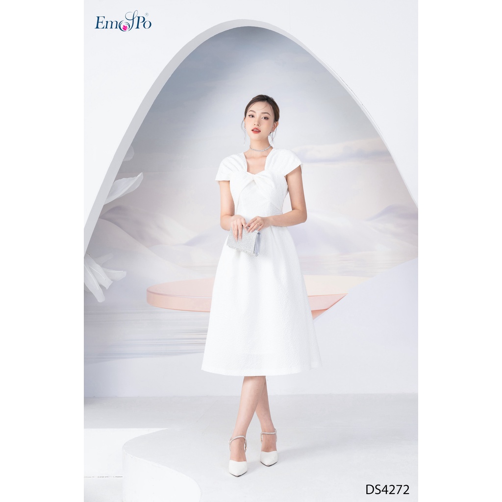 Đầm A cổ nơ kéo khóa sau Emspo DS4272