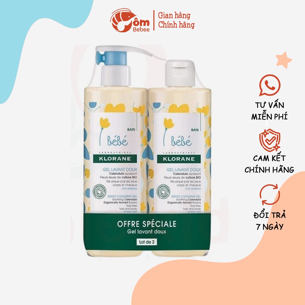 Sữa tắm gội cho bé Klorane BeBe Pháp 500ml, sữa tắm gội em bé hữu cơ 2in1 - Tôm bebee TB015