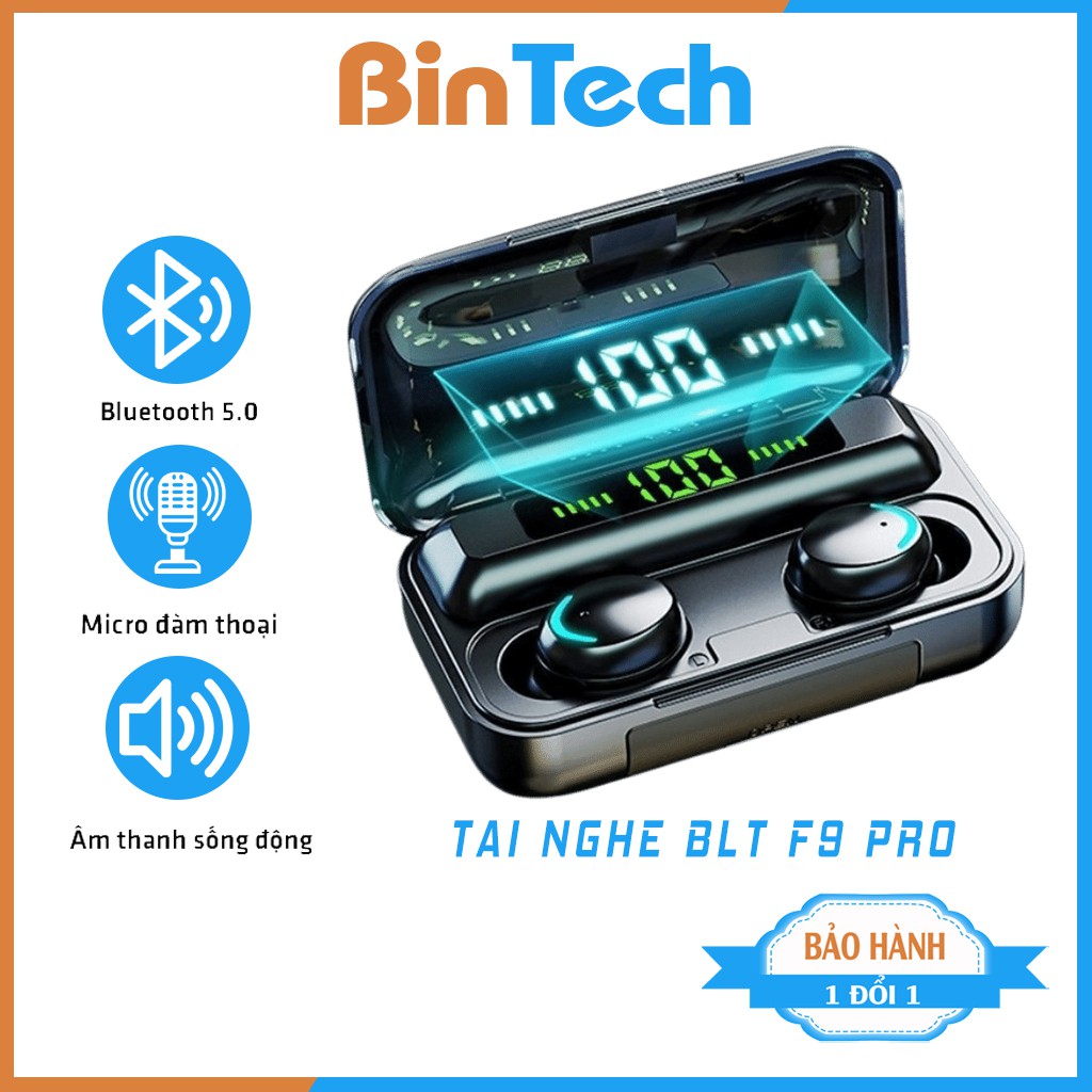 Tai nghe bluetooth 5.0 True Wireless Amoi F9 Pro bản quốc tế cao cấp cảm biến vân tay , kiêm sạc dự phòng