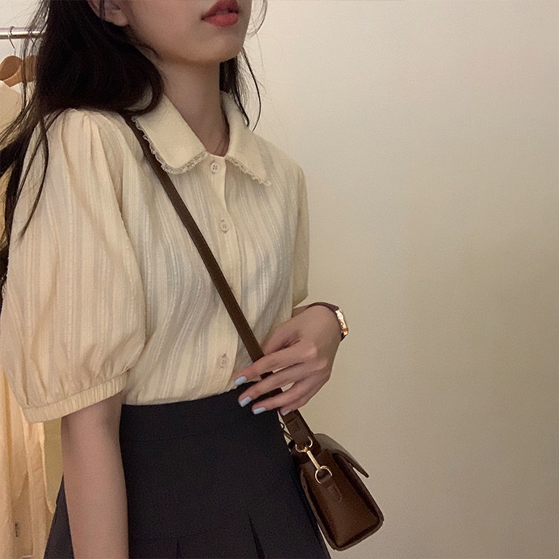 Áo Sơ Mi Tay Ngắn Cổ Búp Bê Phong Cách Hàn Quốc Thời Trang Mùa Hè Xinh Xắn Cho Nữ