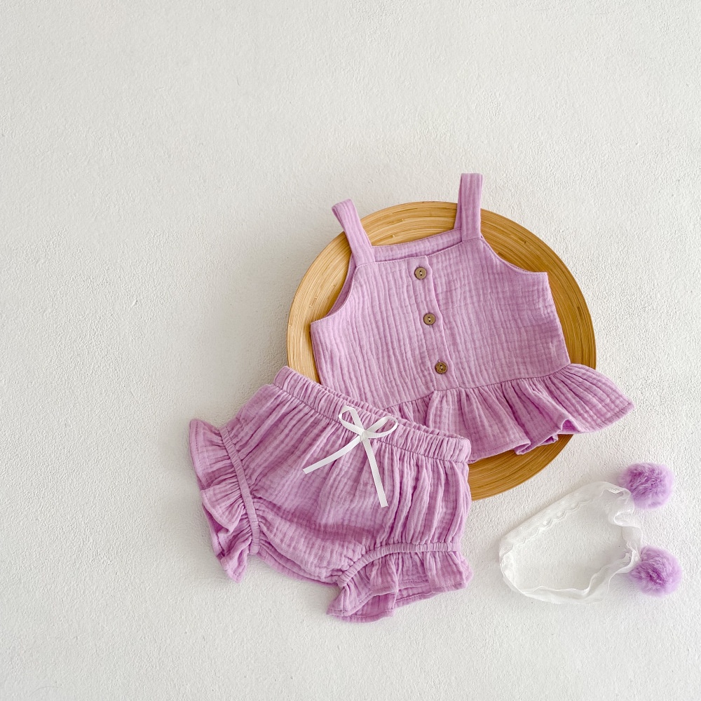 Bộ Đồ Hai Dây Bằng Vải Lanh cotton Thoáng Khí Màu Sắc Ngọt Ngào Thời Trang Mùa Hè Cho
