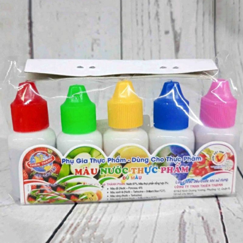 Set 5 bình màu nước thực phẩm xanh, đỏ, tím, vàng   - coloring food 5 pcs
