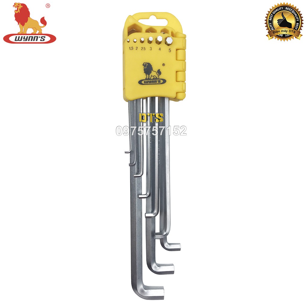 Bộ lục giác đầu bằng 9 chi tiết cỡ dài WYNN’S W0583, bộ khóa lục giác thép cứng cao cấp CR-V chất lượng cao
