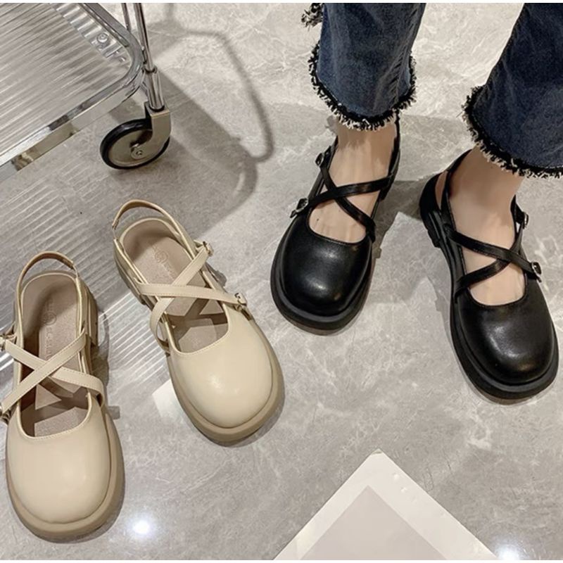 giày sục đạp gót lolita 2 dây đan chéo mẫu mới mã ev83
